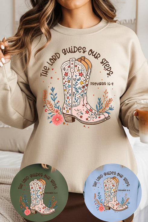 Guides Our Steps Sweatshirt - LISA MARIE BOUTIQUE - S - Light Blue Gildan Sweatshirt -