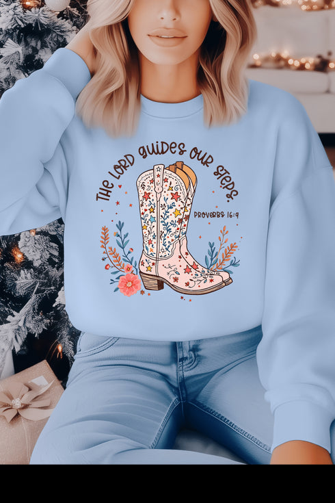 Guides Our Steps Sweatshirt - LISA MARIE BOUTIQUE - S - Light Blue Gildan Sweatshirt -
