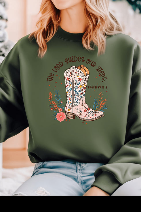 Guides Our Steps Sweatshirt - LISA MARIE BOUTIQUE - S - Military Green Gildan Sweatshirt -