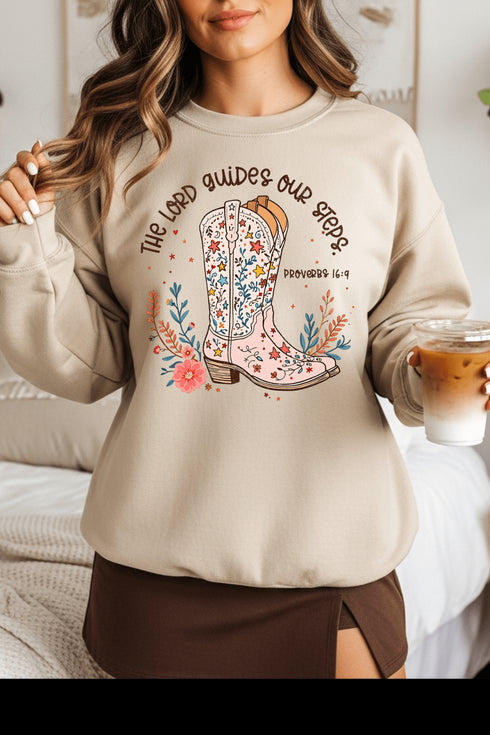 Guides Our Steps Sweatshirt - LISA MARIE BOUTIQUE - S - Sand Gildan Sweatshirt -
