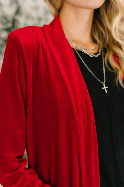 Happy Hours Long Velvet Cardigan - LISA MARIE BOUTIQUE - Womens - Small -