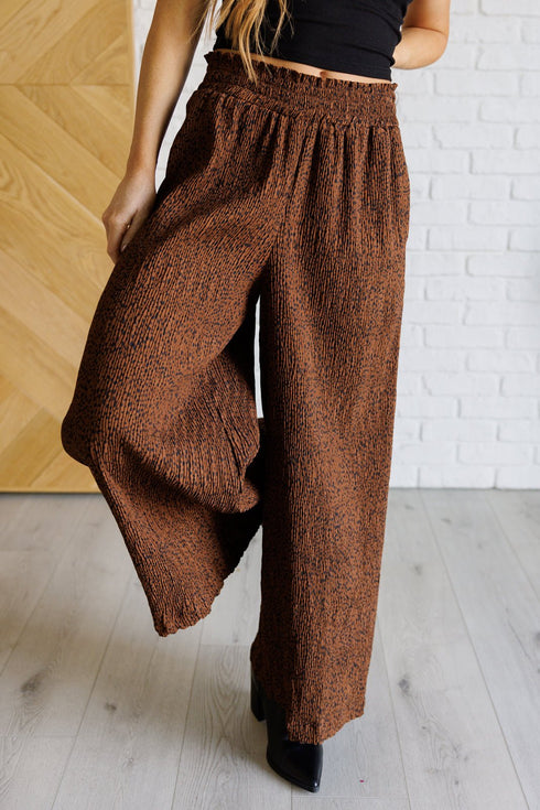 Harmony High Rise Wide Leg Pants in Brown - LISA MARIE BOUTIQUE - Bottoms - Small -