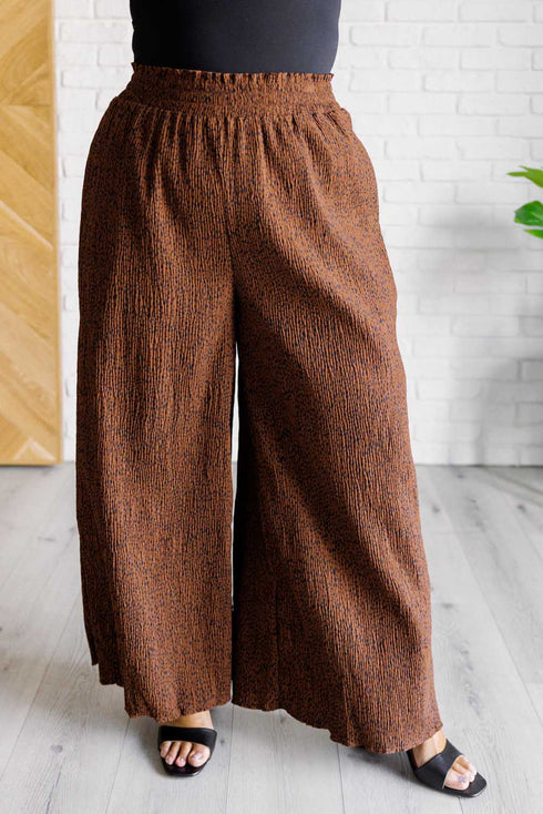 Harmony High Rise Wide Leg Pants in Brown - LISA MARIE BOUTIQUE - Bottoms - Small -