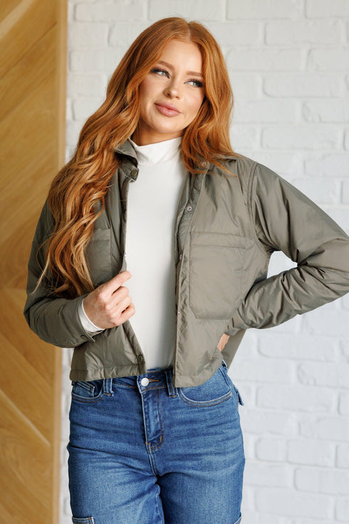 Hear Me Out Lightweight Puffer Jacket in Olive - LISA MARIE BOUTIQUE - Layers - Small -