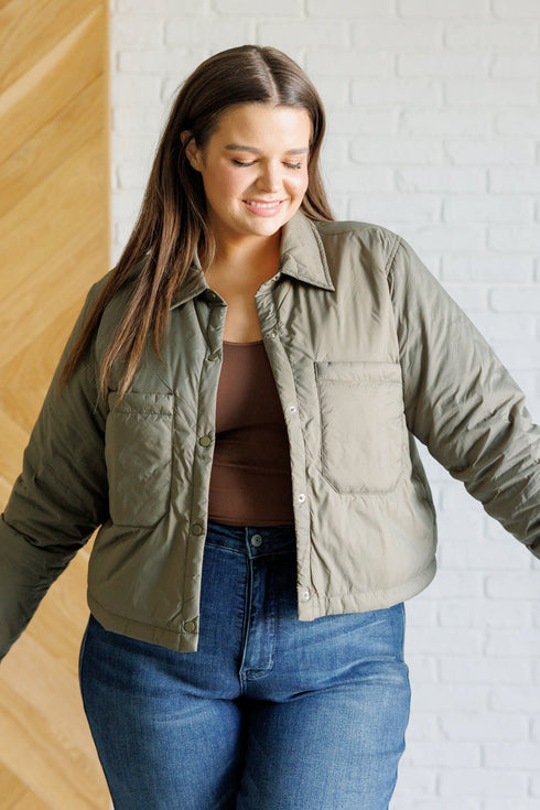 Hear Me Out Lightweight Puffer Jacket in Olive - LISA MARIE BOUTIQUE - Layers - Small -