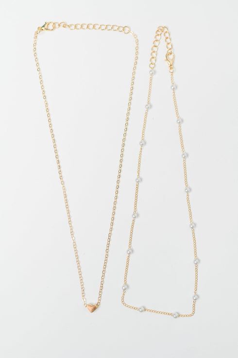 Heart of Gold Pendant Necklace Layered Set in Gold - LISA MARIE BOUTIQUE - Womens - OS -