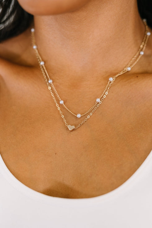 Heart of Gold Pendant Necklace Layered Set in Gold - LISA MARIE BOUTIQUE - Womens - OS -