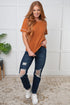 Heartbreaker Waffle Knit Tee in Chestnut - LISA MARIE BOUTIQUE - Tops - Small -