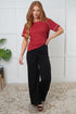 Heartbreaker Waffle Knit Tee in Cranberry - LISA MARIE BOUTIQUE - Tops - Small -