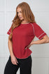Heartbreaker Waffle Knit Tee in Cranberry - LISA MARIE BOUTIQUE - Tops - Small -