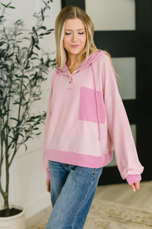 Here for Now Color Block Hoodie in Pink - LISA MARIE BOUTIQUE - Womens - Small -