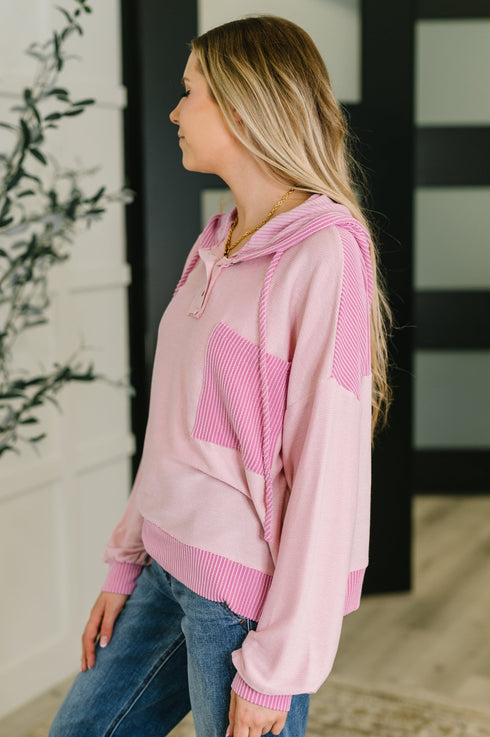Here for Now Color Block Hoodie in Pink - LISA MARIE BOUTIQUE - Womens - Small -