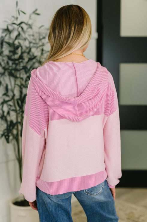 Here for Now Color Block Hoodie in Pink - LISA MARIE BOUTIQUE - Womens - Small -