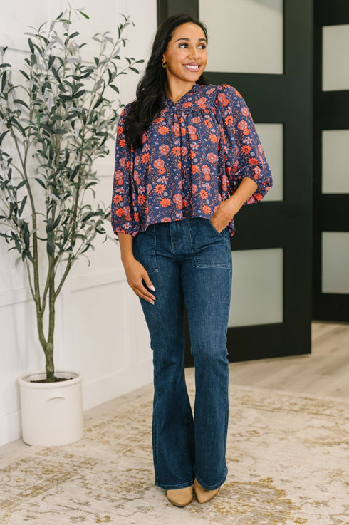 Hitherto Unknown Floral Babydoll Blouse - LISA MARIE BOUTIQUE - Womens - Small -