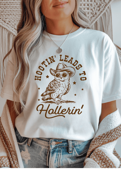 Hootin & Hollerin T-Shirt - LISA MARIE BOUTIQUE - Graphic Tee - S - White Gildan Tee -