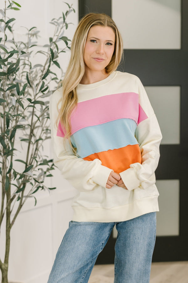 Humor Me Color Block Relaxed Pullover - LISA MARIE BOUTIQUE - Womens - Small -
