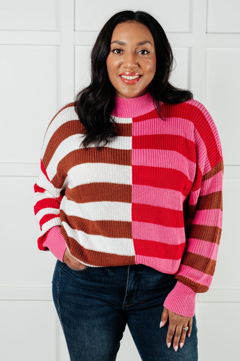 In Your Lane Color Blocked Stripe Sweater - LISA MARIE BOUTIQUE - Tops - Small -