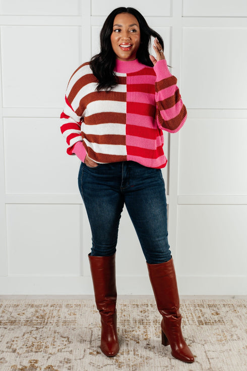 In Your Lane Color Blocked Stripe Sweater - LISA MARIE BOUTIQUE - Tops - Small -