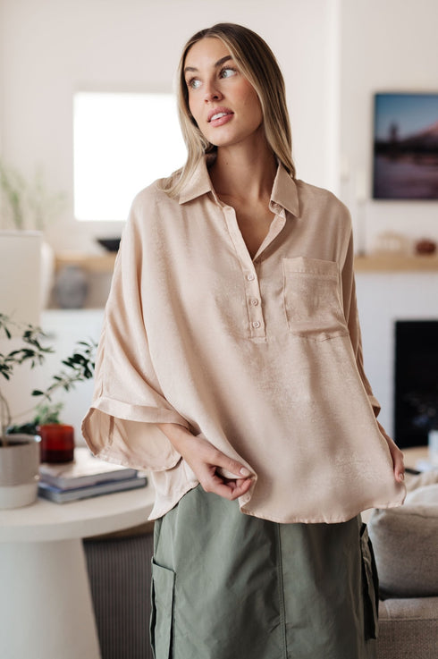 In Your Thoughts Oversized Dolman Sleeve Top in Champagne - LISA MARIE BOUTIQUE - Tops - S/M -