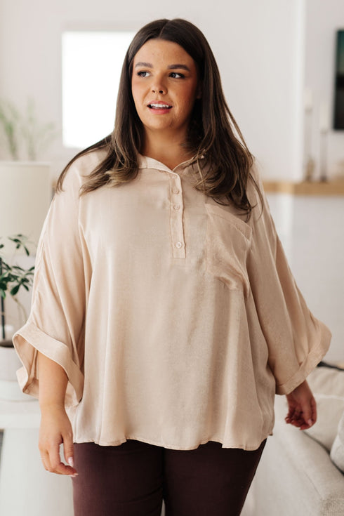 In Your Thoughts Oversized Dolman Sleeve Top in Champagne - LISA MARIE BOUTIQUE - Tops - S/M -