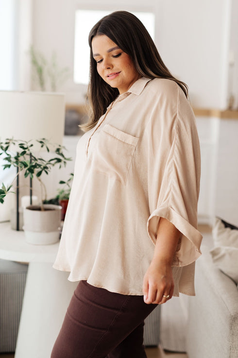 In Your Thoughts Oversized Dolman Sleeve Top in Champagne - LISA MARIE BOUTIQUE - Tops - S/M -