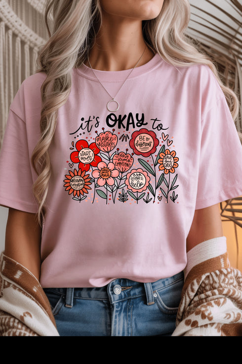 It's Okay T-Shirt - LISA MARIE BOUTIQUE - S - Light Pink Gildan Tee -