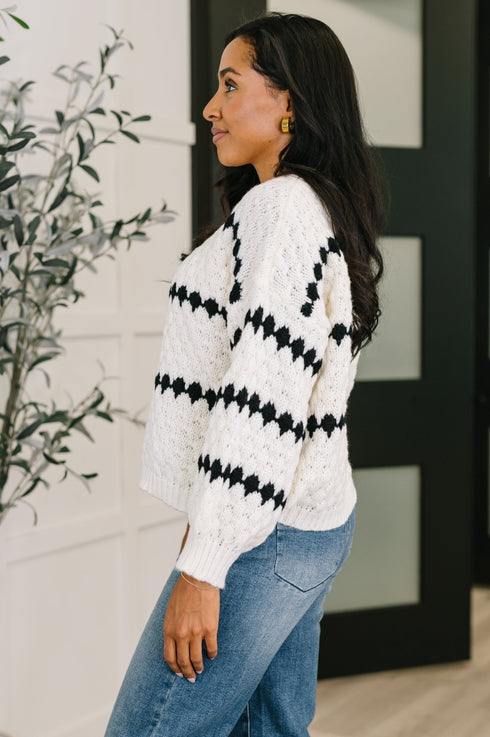 Ivy Lane Textured Sweater in White and Black - LISA MARIE BOUTIQUE - Womens - Small -