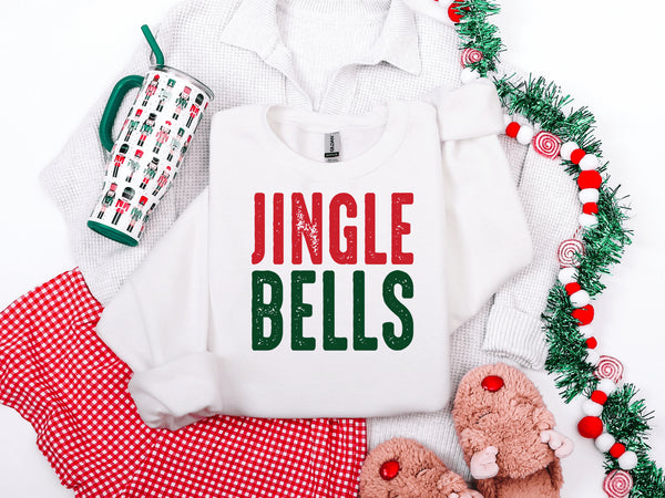 Jingle Bells Green & Red Graphic Tee and Sweatshirt - LISA MARIE BOUTIQUE - Womens - Tee - Small -