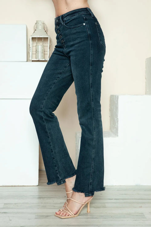 Judy Blue Full Size Button Fly Hem Destroy Straight Jeans - LISA MARIE BOUTIQUE - Dark - 0(24) -