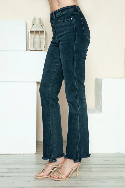 Judy Blue Full Size Button Fly Hem Destroy Straight Jeans - LISA MARIE BOUTIQUE - Dark - 0(24) -