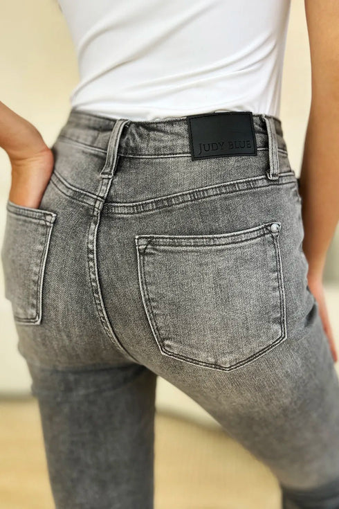 Judy Blue Full Size Button Fly High Waist Cuffed Capris - LISA MARIE BOUTIQUE - GRAY - 0(24) -