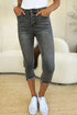 Judy Blue Full Size Button Fly High Waist Cuffed Capris - LISA MARIE BOUTIQUE - GRAY - 0(24) -