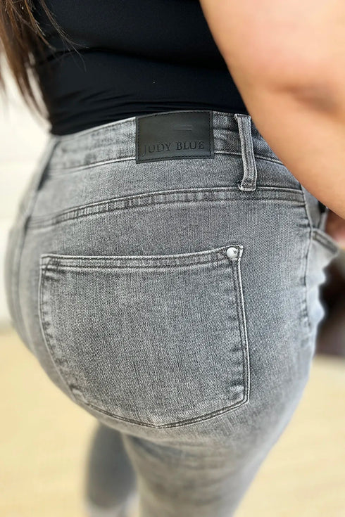 Judy Blue Full Size Button Fly High Waist Cuffed Capris - LISA MARIE BOUTIQUE - GRAY - 0(24) -