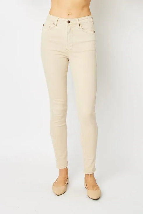Judy Blue Full Size Garment Dyed Tummy Control Skinny Jeans - LISA MARIE BOUTIQUE - BONE - 0(24) -