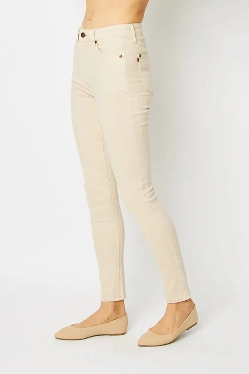 Judy Blue Full Size Garment Dyed Tummy Control Skinny Jeans - LISA MARIE BOUTIQUE - BONE - 0(24) -