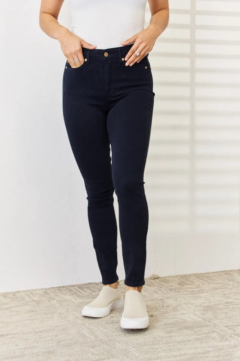 Judy Blue Full Size Garment Dyed Tummy Control Skinny Jeans - LISA MARIE BOUTIQUE - NAVY - 0 -