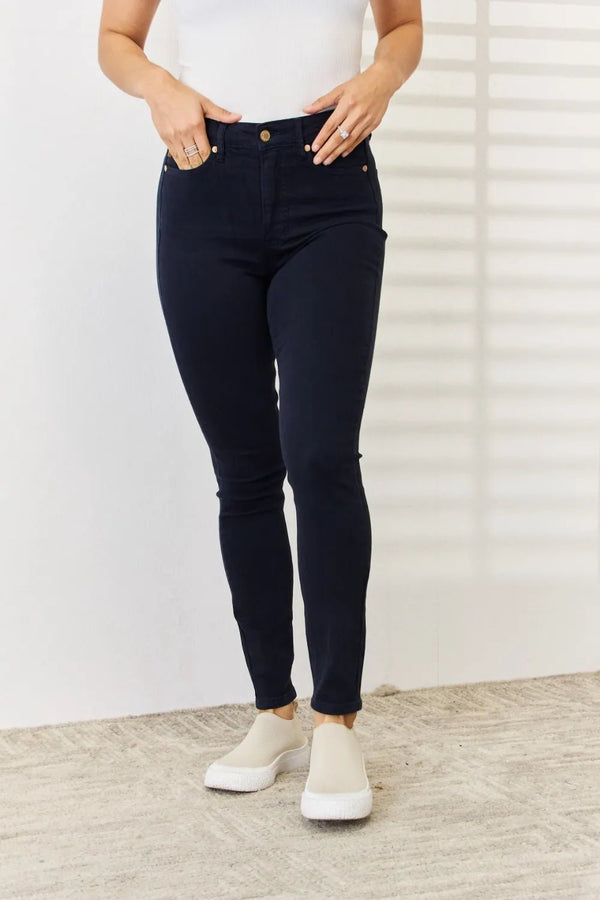 Judy Blue Full Size Garment Dyed Tummy Control Skinny Jeans - LISA MARIE BOUTIQUE - NAVY - 0 -