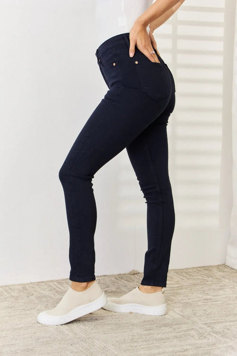 Judy Blue Full Size Garment Dyed Tummy Control Skinny Jeans - LISA MARIE BOUTIQUE - NAVY - 0 -