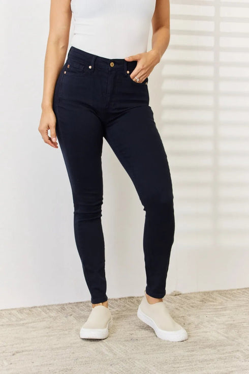 Judy Blue Full Size Garment Dyed Tummy Control Skinny Jeans - LISA MARIE BOUTIQUE - NAVY - 0 -