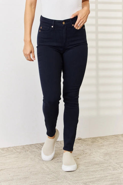 Judy Blue Full Size Garment Dyed Tummy Control Skinny Jeans - LISA MARIE BOUTIQUE - NAVY - 0 -