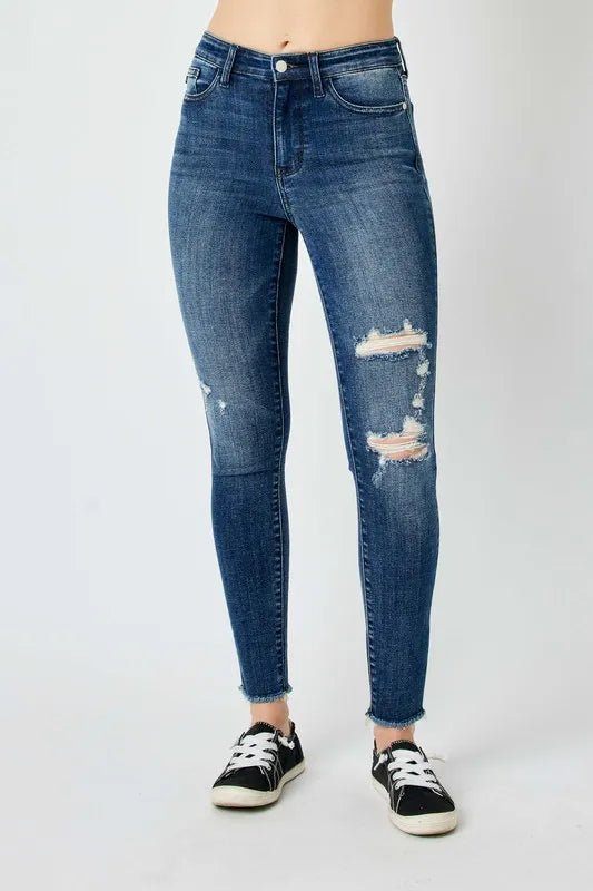 Judy Blue Full Size High Waist Distressed Skinny Jeans - LISA MARIE BOUTIQUE - Dark - 3/26 -