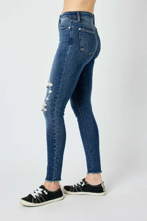 Judy Blue Full Size High Waist Distressed Skinny Jeans - LISA MARIE BOUTIQUE - Dark - 3/26 -