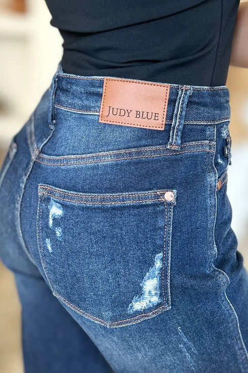 Judy Blue Full Size High Waist Rigid Magic Heavy Destroy Straight Jeans - LISA MARIE BOUTIQUE - Dark - 0/24 -