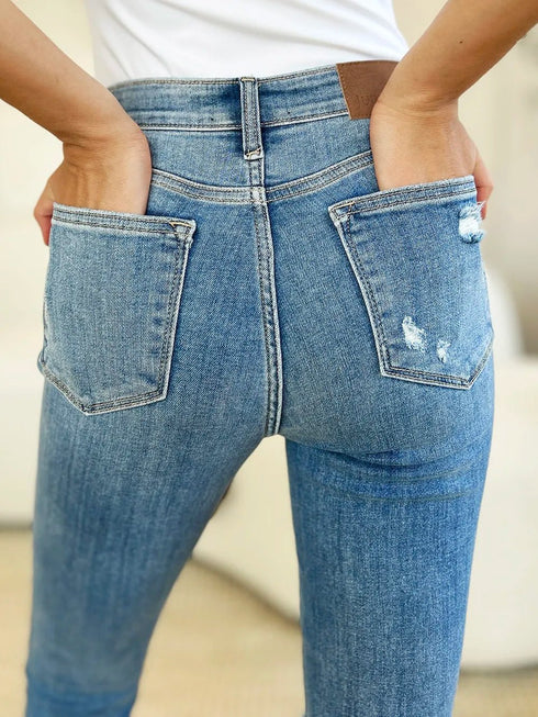 Judy Blue Full Size Mid Rise Destroy & Cuff Skinny Jeans - LISA MARIE BOUTIQUE - Medium - 0/24 -