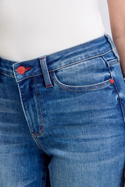 Judy Blue Full Size Plaid Print Cuff Straight Leg Jeans with Pockets - LISA MARIE BOUTIQUE - Medium - 0(24) -