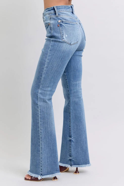 Judy Blue Full Size Raw Hem High Rise Bootcut Jeans - LISA MARIE BOUTIQUE - Medium - 0(24) -
