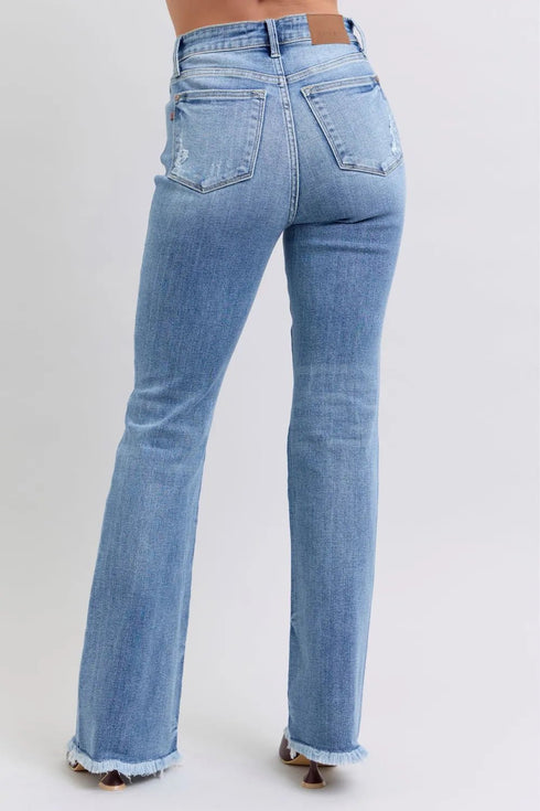 Judy Blue Full Size Raw Hem High Rise Bootcut Jeans - LISA MARIE BOUTIQUE - Medium - 0(24) -