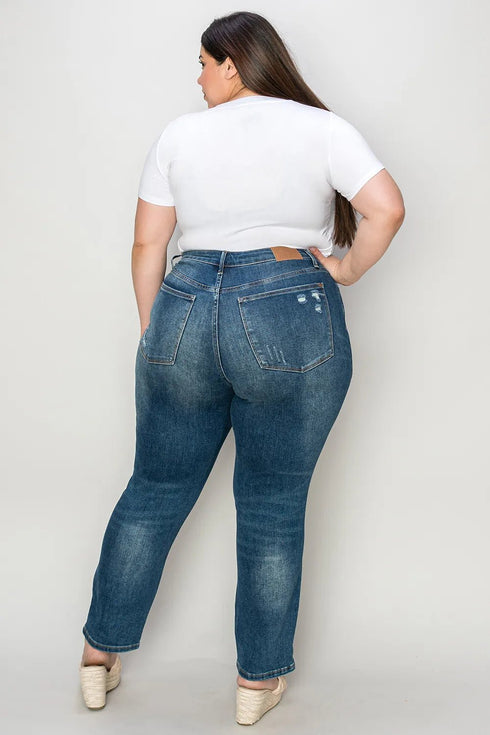 Judy Blue Full Size Tummy Control High Waist Slim Jeans - LISA MARIE BOUTIQUE - Dark - 0 -