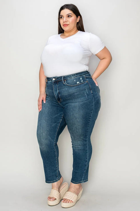 Judy Blue Full Size Tummy Control High Waist Slim Jeans - LISA MARIE BOUTIQUE - Dark - 0 -