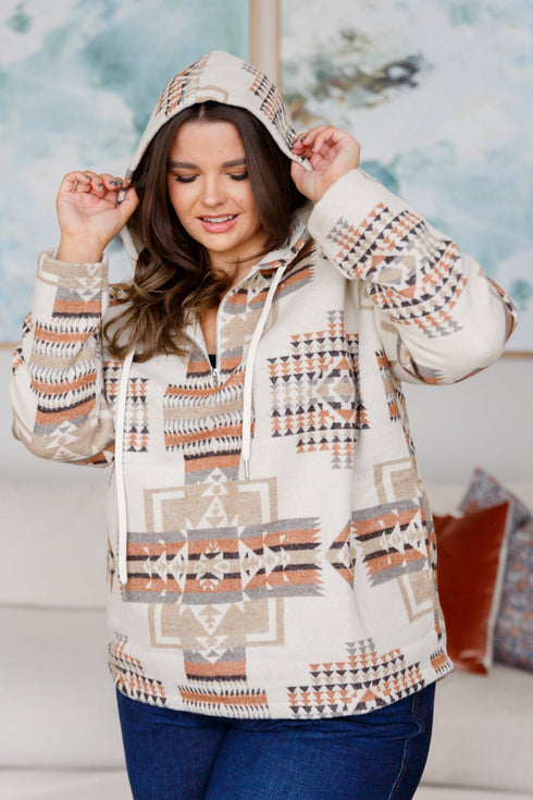 Just Going For It Aztec Hoodie - LISA MARIE BOUTIQUE - Tops - Small -